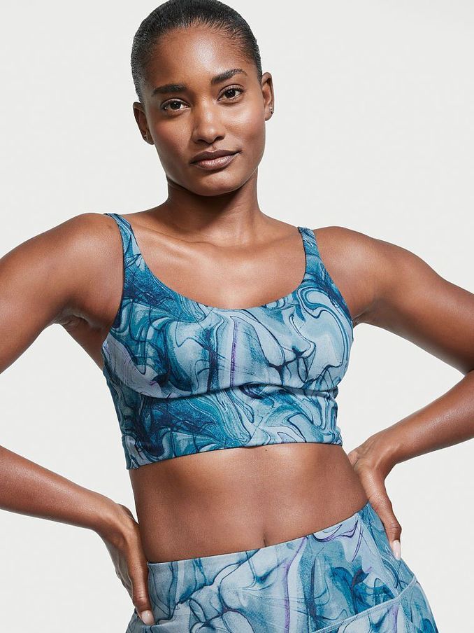 Blue Marble Swirl Smooth Strappy Back Non Wired Medium Impact Sports Bra (P75436) | £15