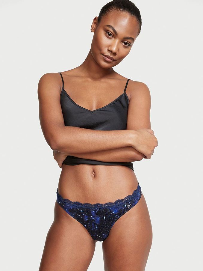 Starry Night Print Lace Trim Thong Panty (P75440) | £5
