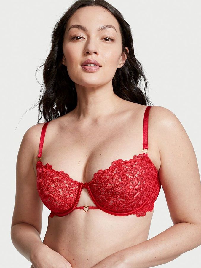 Lipstick Red Lace Unlined Balcony Bra (P75577) | £20