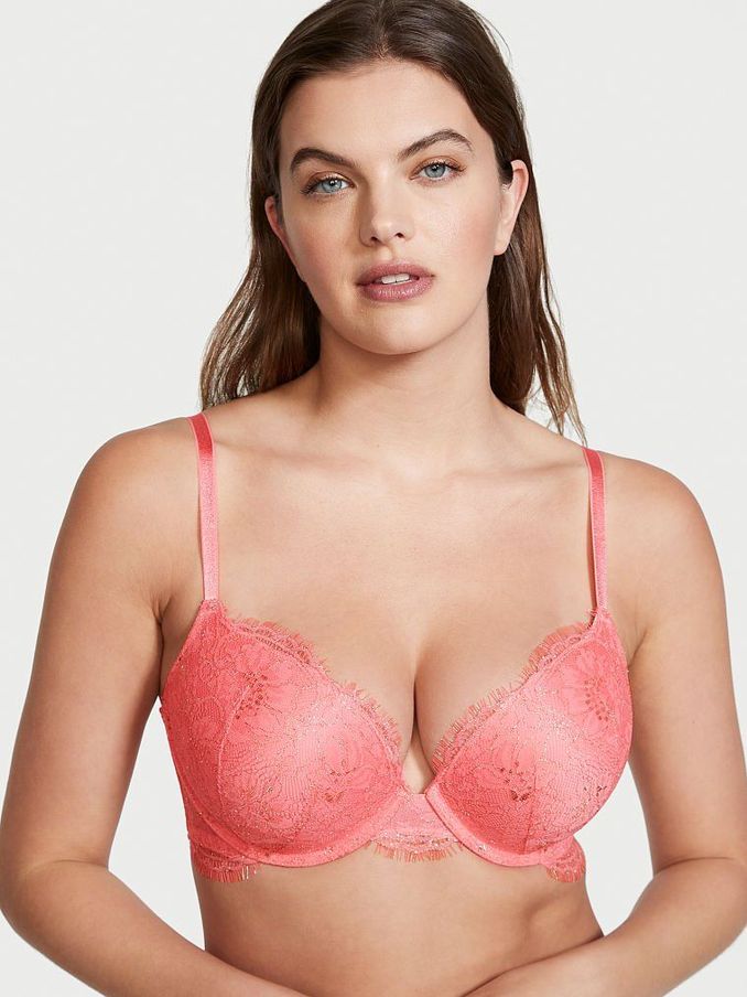 Pink Cocktail Lace Shimmer PushUp Bra (P75608) | £15