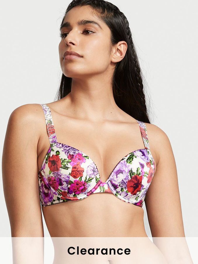 White Glam Floral Satin Shine Strap PushUp Bra (P75611) | £20