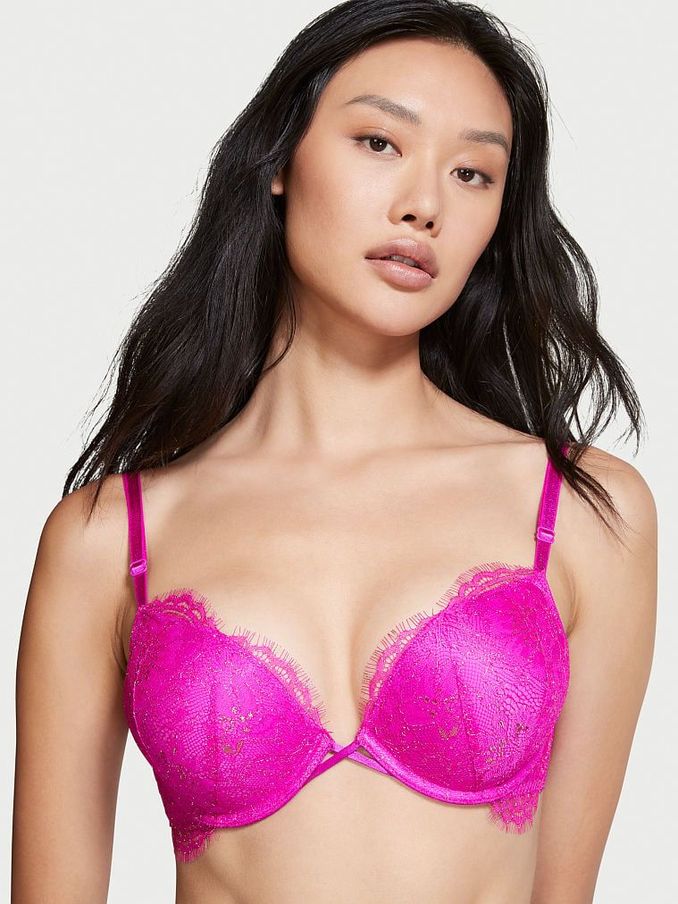 Very Fuschia Pink Bombshell AddCups Lace Shimmer PushUp Bra (P75612) | £20