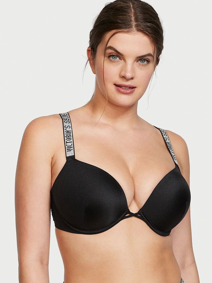 Black Add 2 Cups Push Up Shine Strap Swim Bikini Top (P75716) | £33