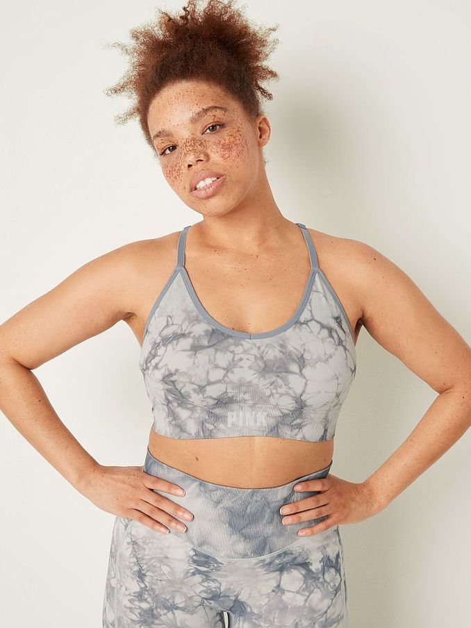 Grey Tint Batik Tie Dye Seamless Lightly Lined Sports Bra (P75795) | £10