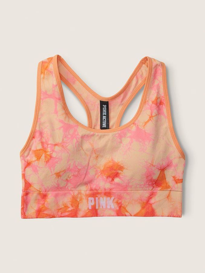 Beige Orange Seamless Lightly Lined Gym Racerback Sports Bra (P75803) | £10
