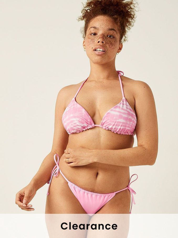 Pink Daisy Ruched String Bikini Swim Bottom (P77059) | £4