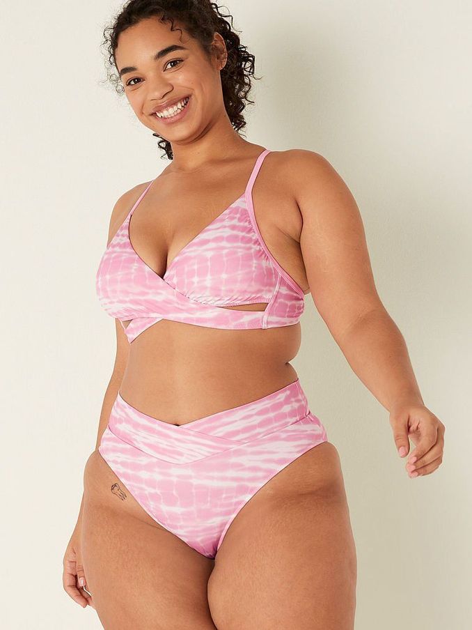 Pink Daisy Tie Dye V Crossover High Waist Bikini Swim (P77060) | £4