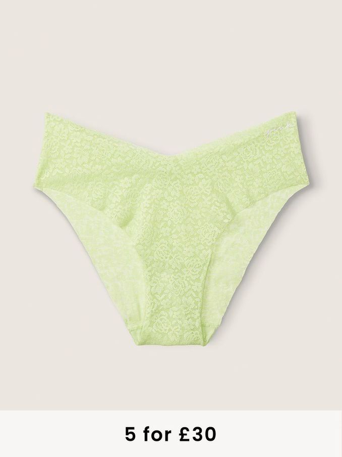 Icy Lime Green No Show Lace High Leg Bikini Knickers (P77450) | £4