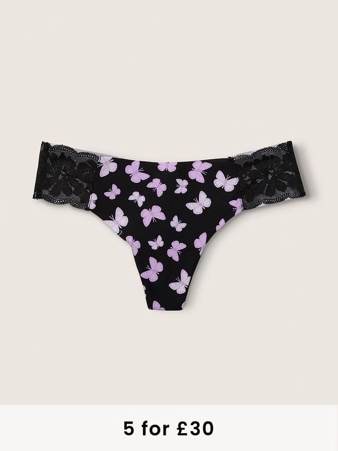 Pure Black Butterfly No Show Thong Knickers (P77460) | £4