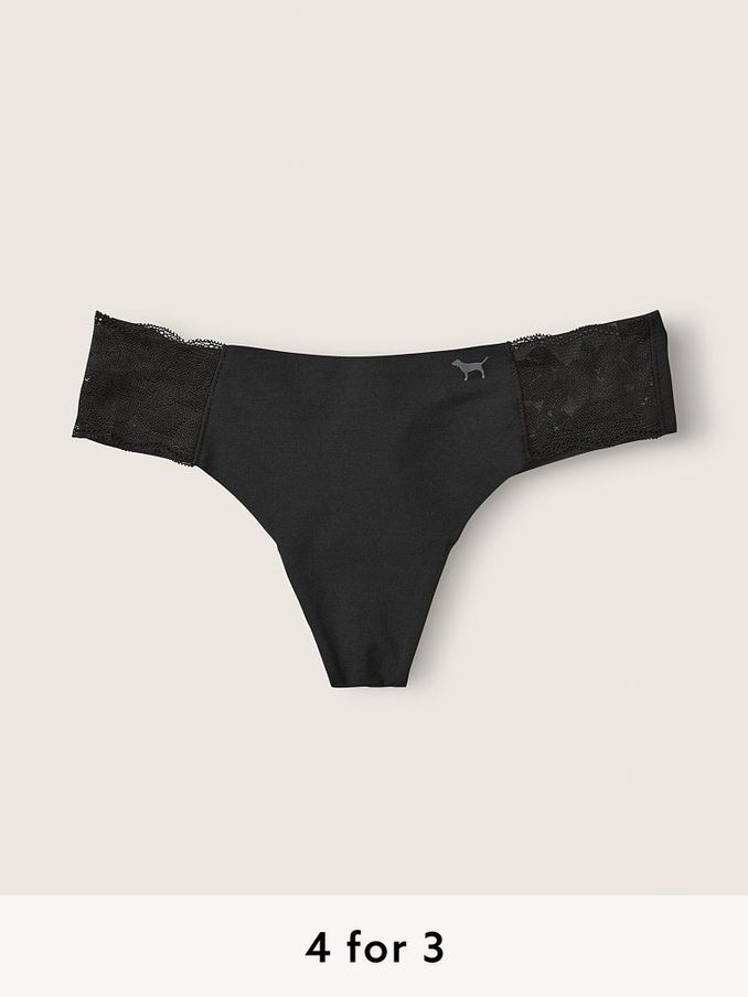 Pure Black Thong Lace Detail No Show Knickers (P77461) | £9