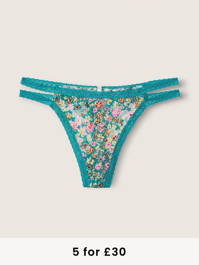 Green Strappy Lace Thong Knickers (P77472) | £4