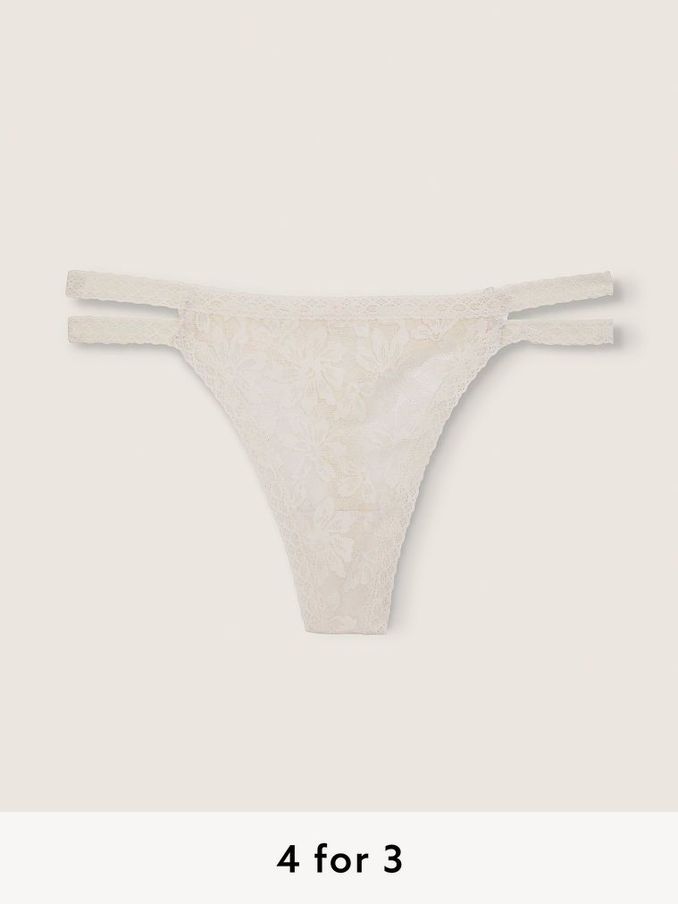 Coconut White Strappy Lace Thong Knickers (P77477) | £9