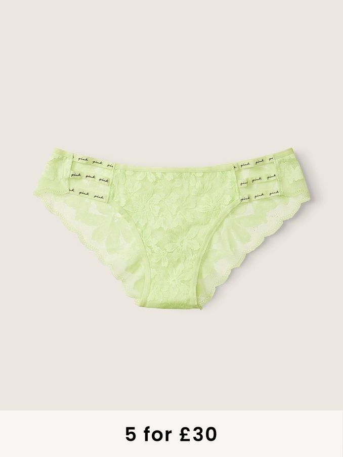 Icy Lime Green Strappy Lace Logo Cheeky Knickers (P77479) | £4