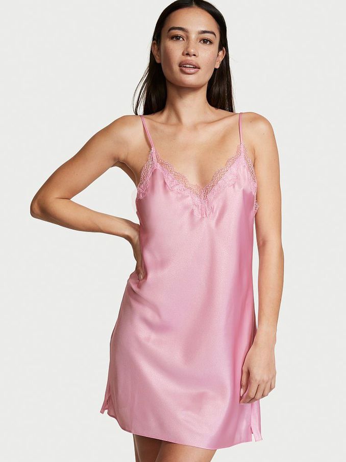 Pink Flora Foil Satin Slip Dress (P78809) | £20