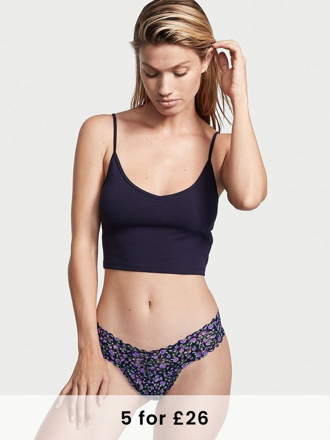 Noir Navy Blue Ditsy Floral Lace Thong Panty (P78909) | £3