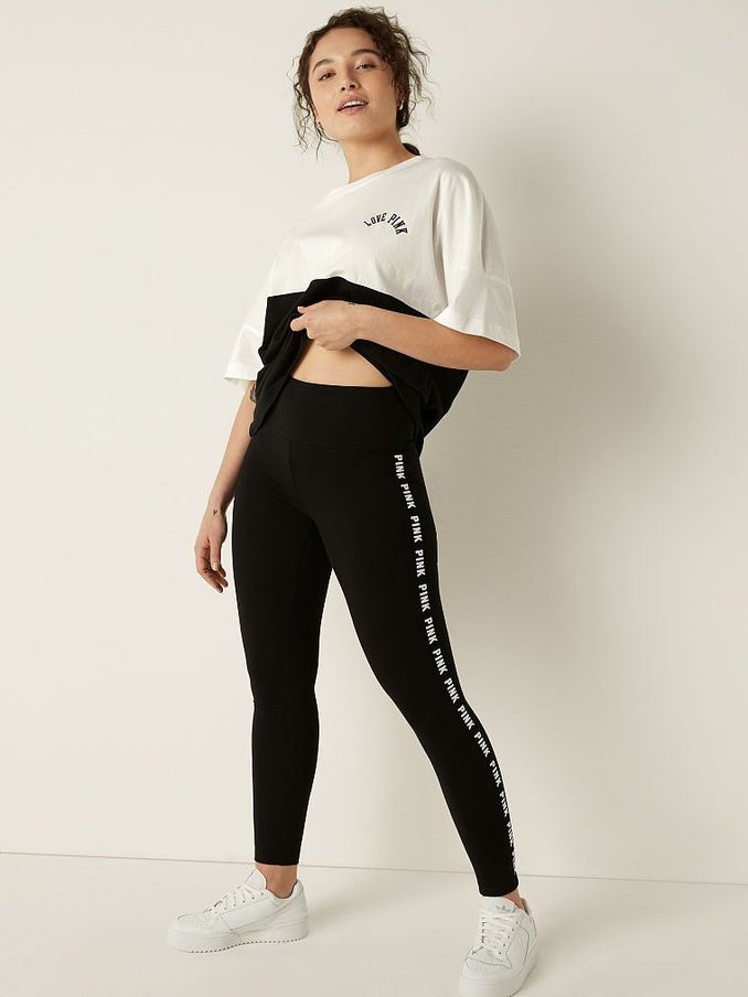 Pure Black With White Ticking Cotton High Waist Legging in Full Length (P79230) | £14
