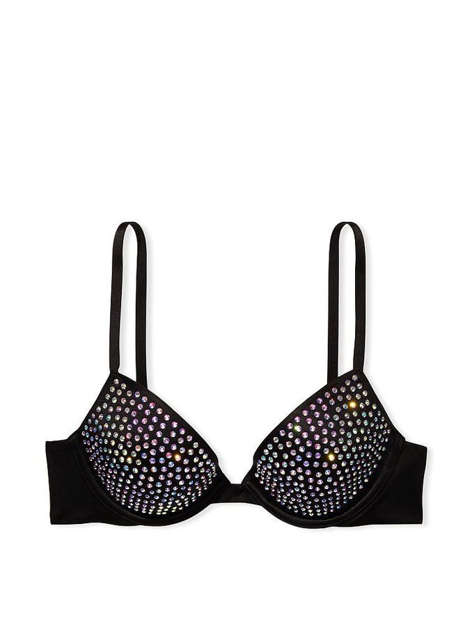 Black Rhinestones Lightly Lined Embellished Demi Bra (P79878) | £20