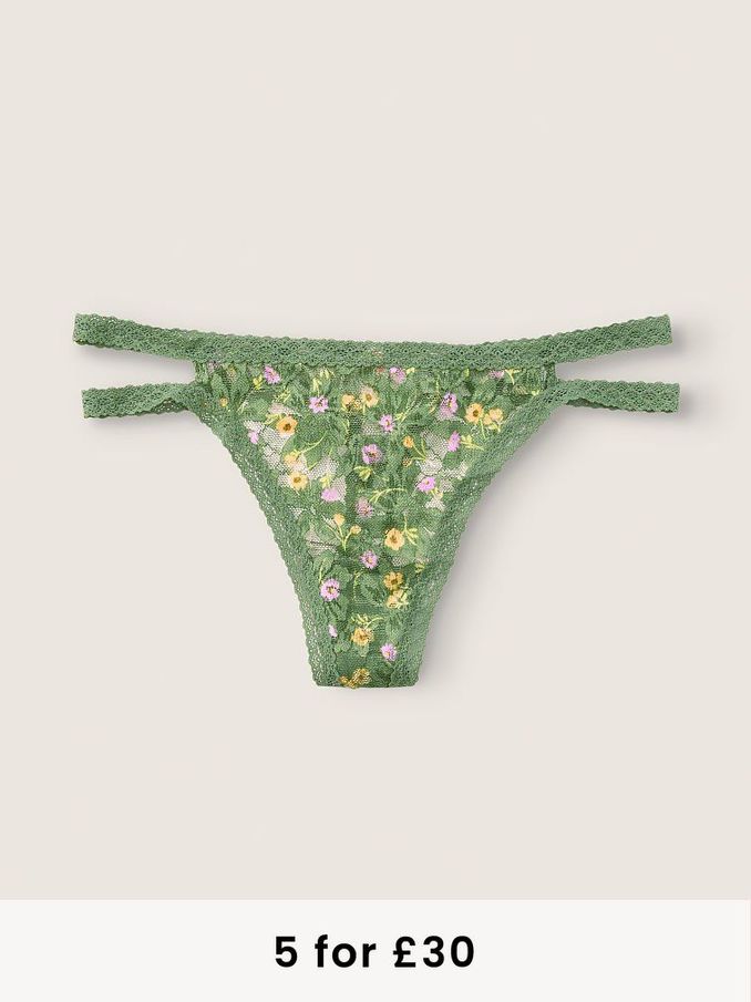 Soft Pinel Floral Strappy Lace Thong Knickers (P79910) | £4