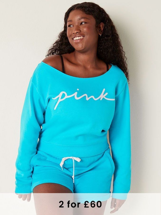 Neon Scuba Script Logo Everyday Lounge Off The Shoulder Sweatshirt (P80189) | £20