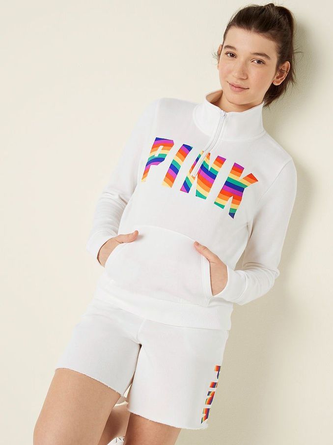 Optic White Rainbow Logo Everyday Lounge Perfect QuarterZip Fleece (P80196) | £20
