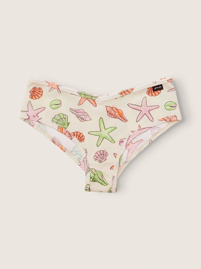Light Ivory Seashells Print White Cotton Cheeky Knickers (P80211) | £3