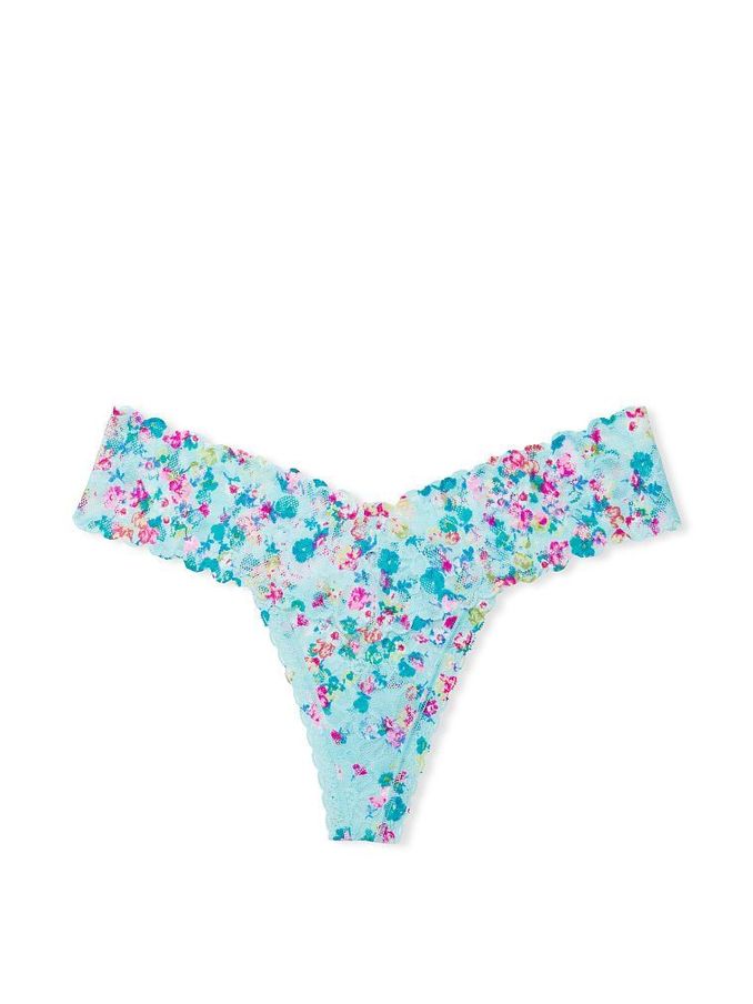Sea Foam Blue Flower Blossom Lace Thong Panty (P80219) | £4