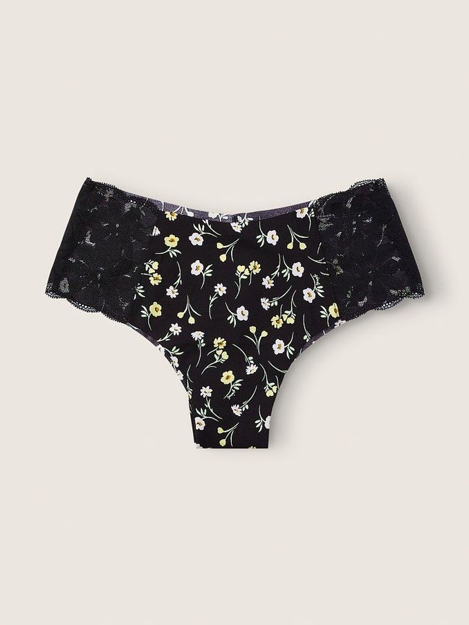 Pure Black Floral NoShow Lace Trim Cheekster Panty (P80239) | £3