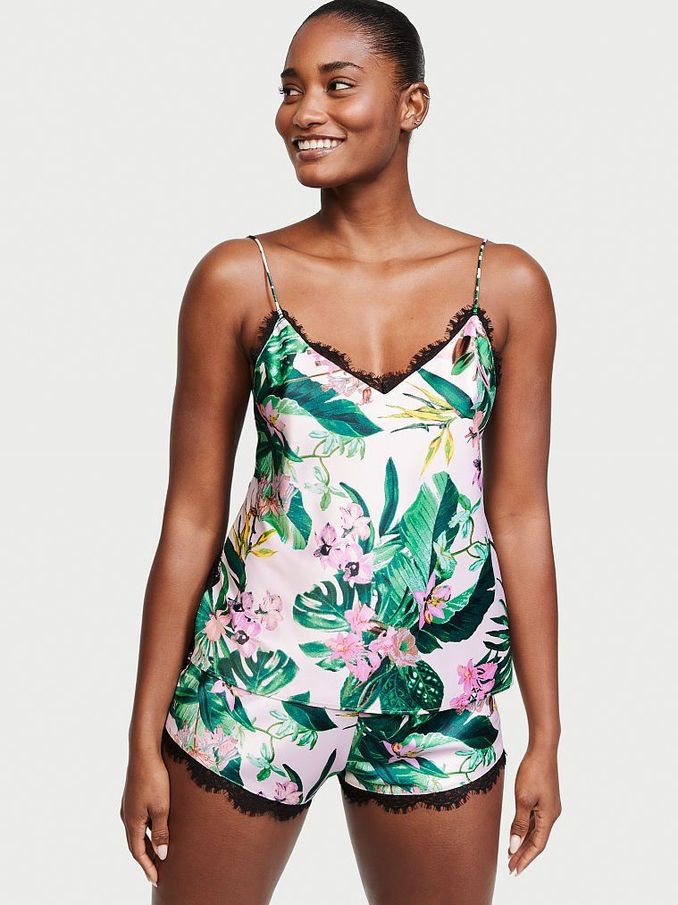 Tropic Paradise Stretch Satin Lace Back Cami Set (P80267) | £30