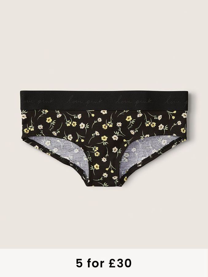Pure Black Floral Logo Hipster Knickers (P80277) | £4