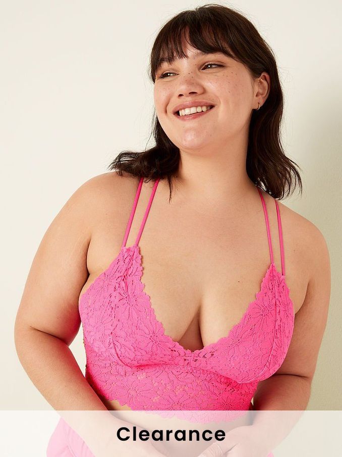 Capri Pink Lace Strappy Back Longline Bralette (P80294) | £14