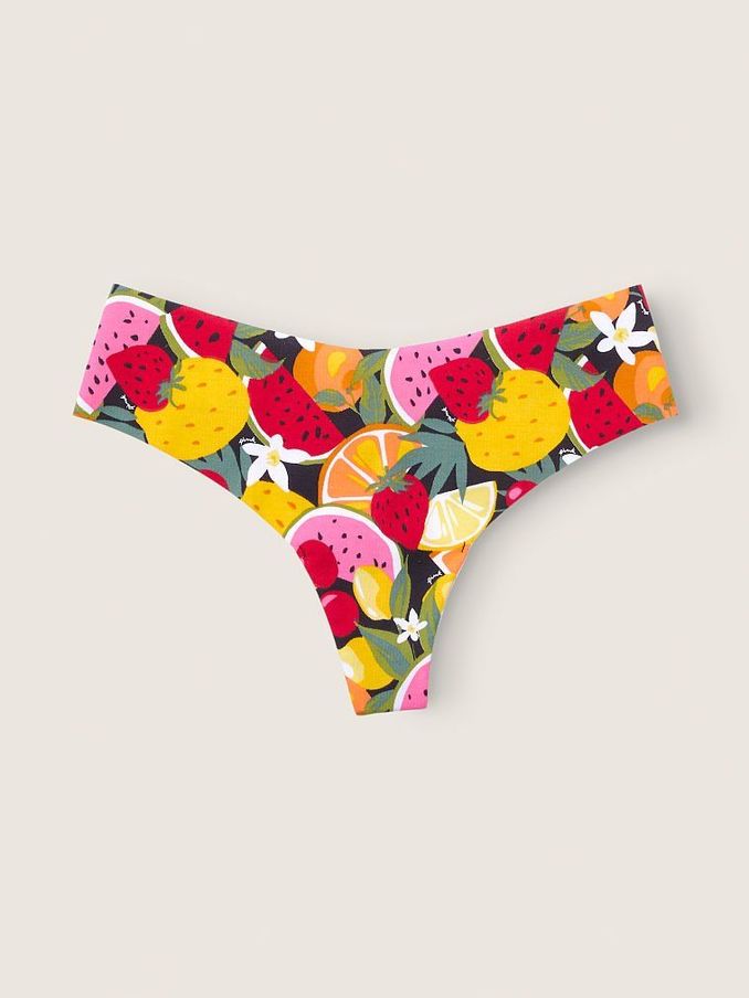 Pure Black Fruit Print No Show Cotton Thong Knickers (P80338) | £3