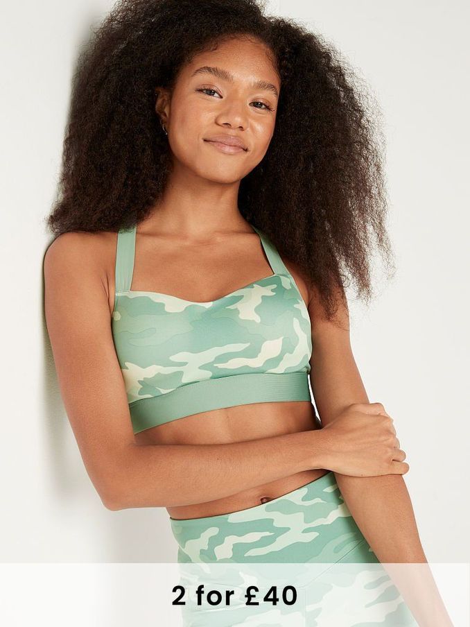 Seasalt Green Camo Medium Impact Push Up Sports Bra (P80504) | £10