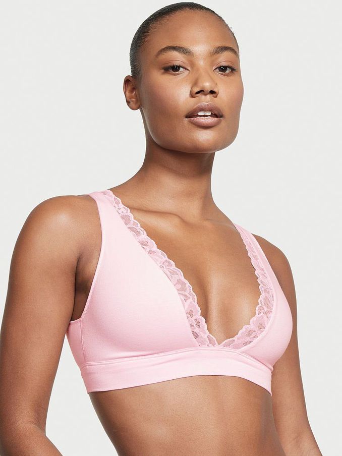 Pink Cotton Lace Trim Unlined Bralette (P81057) | £10