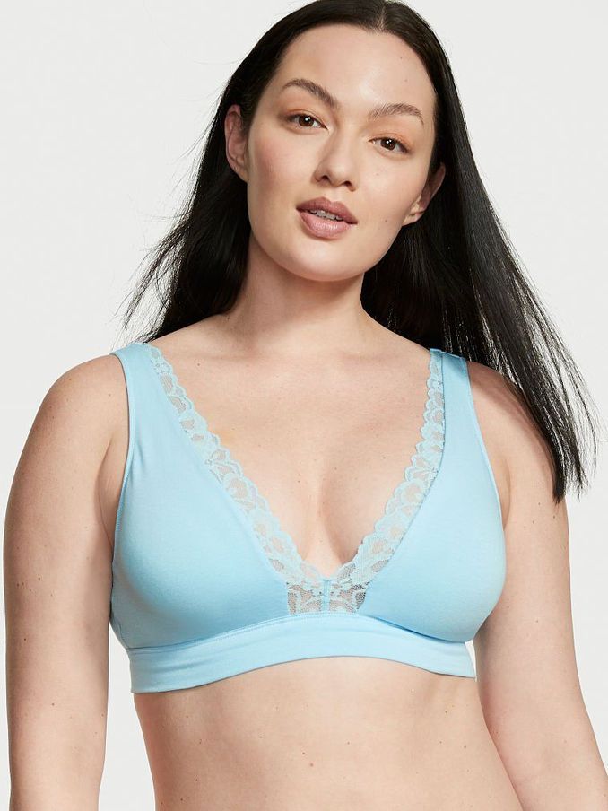 Breaker Blue Cotton Lace Trim Unlined Bralette (P81058) | £10