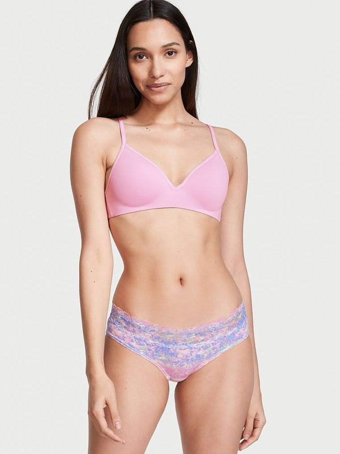 Soft Pink Floral Lace Waist Cotton Hiphugger Knickers (P81099) | £4