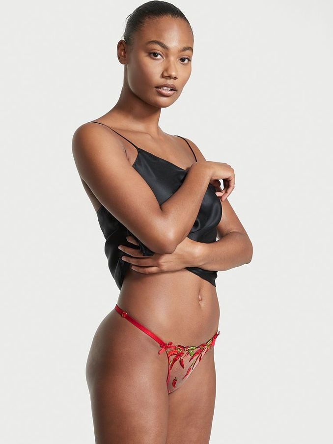 Fiery Embroidery Chili Pepper Embroidery Thong Knickers (P81119) | £5