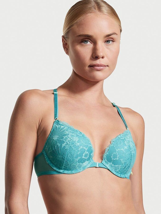 Waterpark Blue Lace Front Fastening Push Up T-Shirt Bra (P81133) | £10