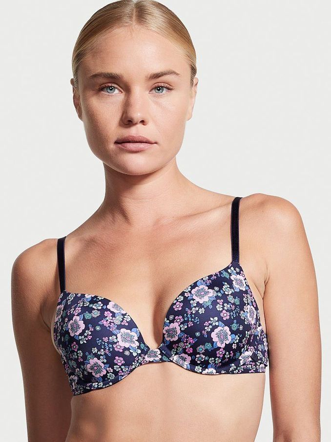 Retro Floral Navy Blue Smooth Push Up T-Shirt Bra (P81559) | £10