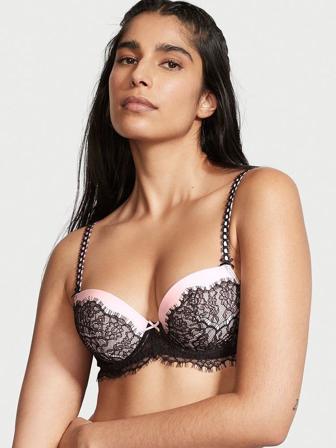 Black & Pink LightlyLined Quarter Cup Demi Bra (P83327) | £14