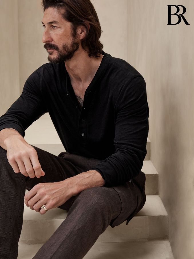 Banana Republic Black Soft Wash Henley Long Sleeve T-Shirt (P84924) | £35