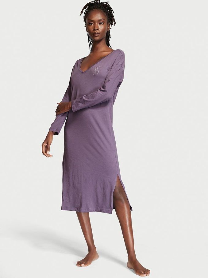 Mulled Grape Cotton LongSleeve Midi Sleepshirt (P86445) | £15