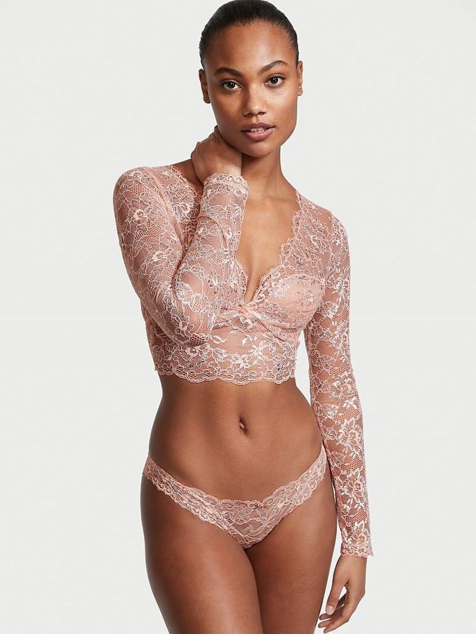 Evening Blush Allure Shimmer Long Sleeve Bra Top (P86448) | £24