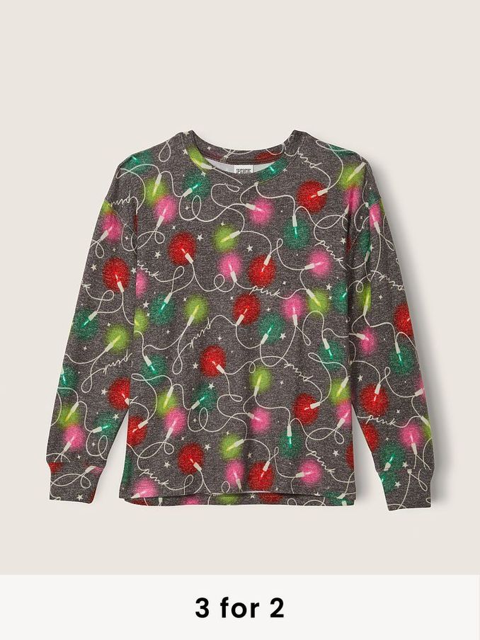Dark Charcoal Holiday Lights Cozy LongSleeve Sleep Shirt (P86454) | £10