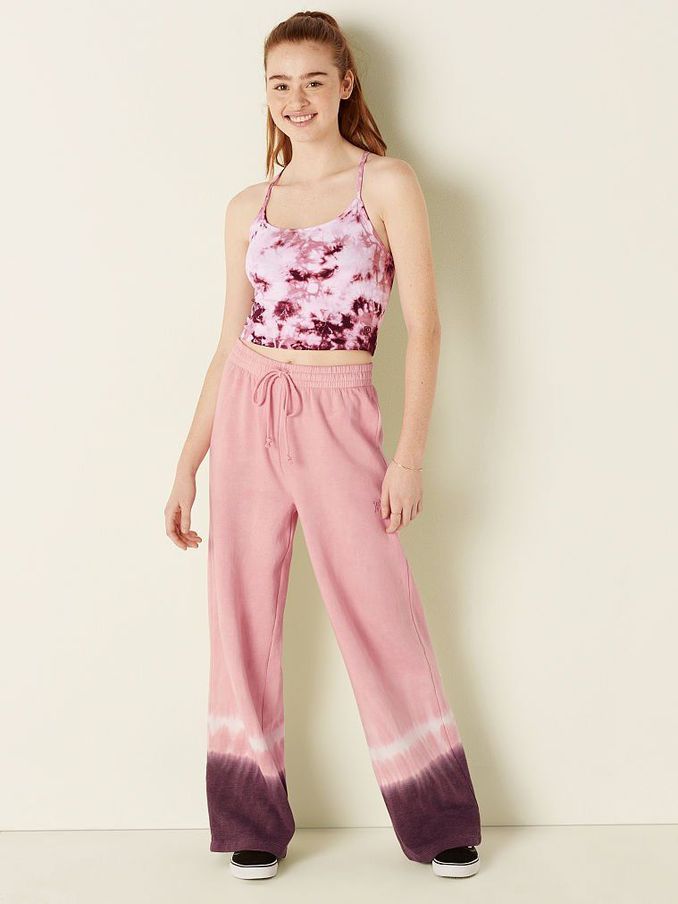 Damsel Pink With Placed Tie Dye High Waist Wide Leg Pant (P86458) | £18