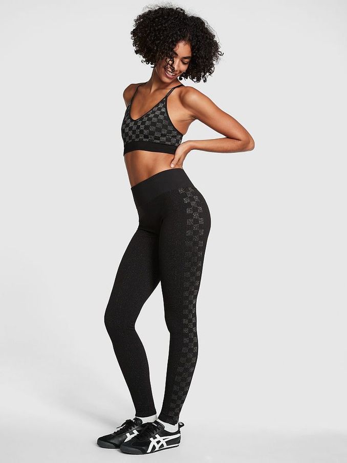 Pure Black Checkered Seamless Workout Legging Shine (P86601) | £17