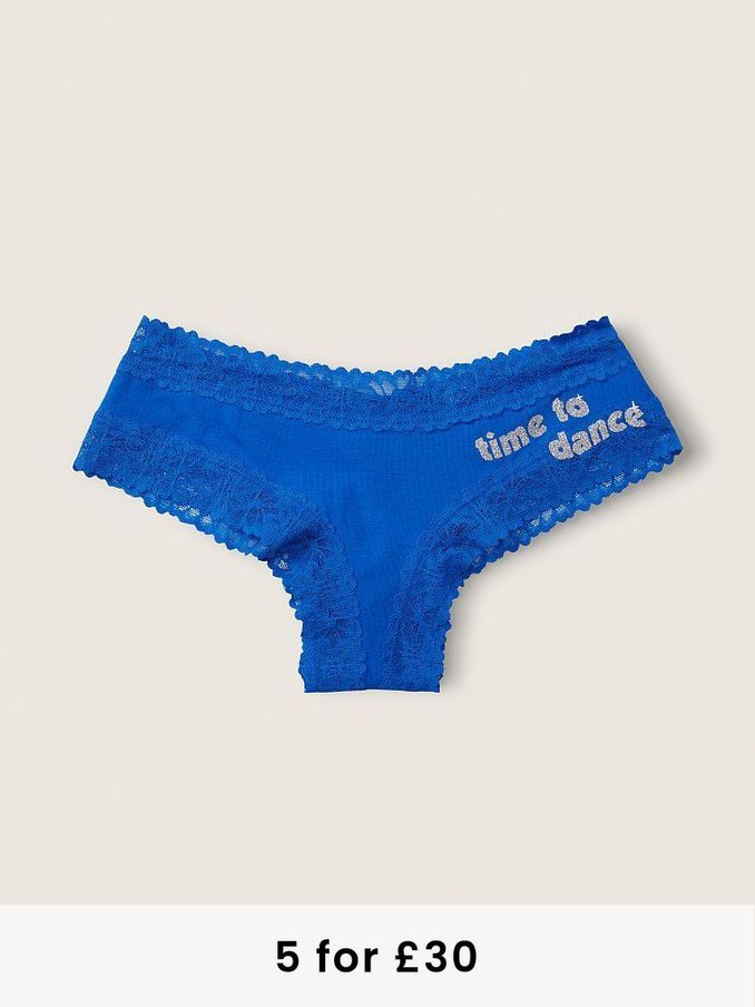 Bright Sapphire With Graphic Lace Trim Cheekster Panty (P87228) | £4