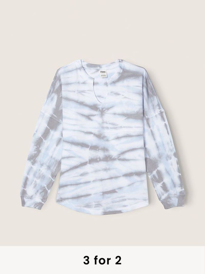 Optic White Stripe Tie Dye Varsity Notch Crew (P87419) | £20