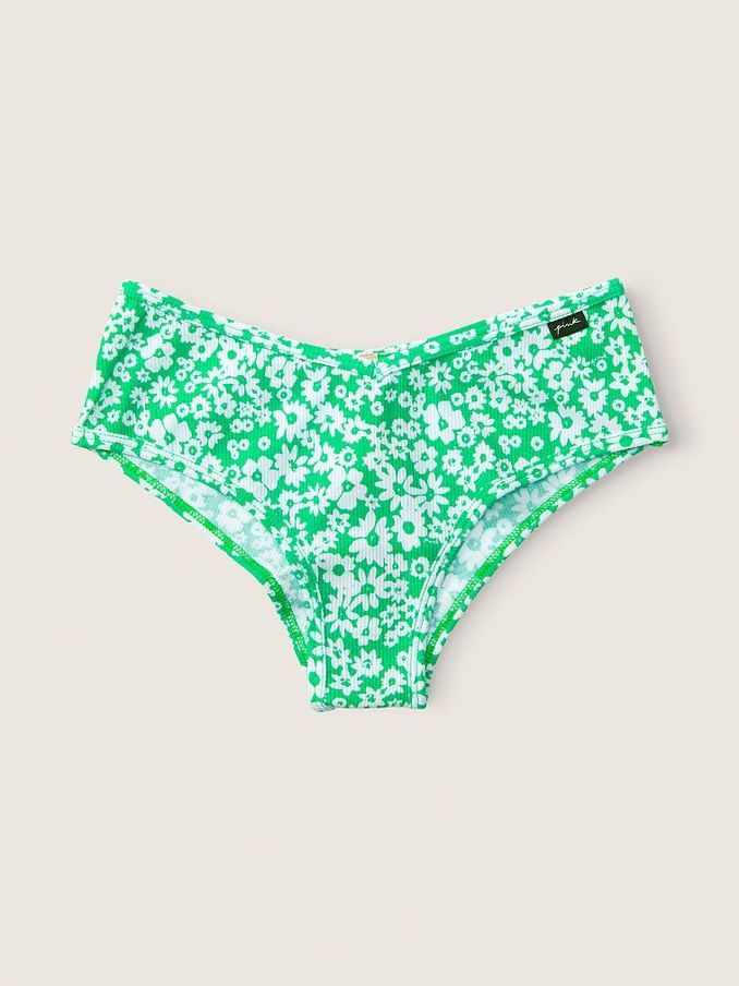 Electric Green Daisy Print Cotton Cheeky Knickers (P89621) | £3