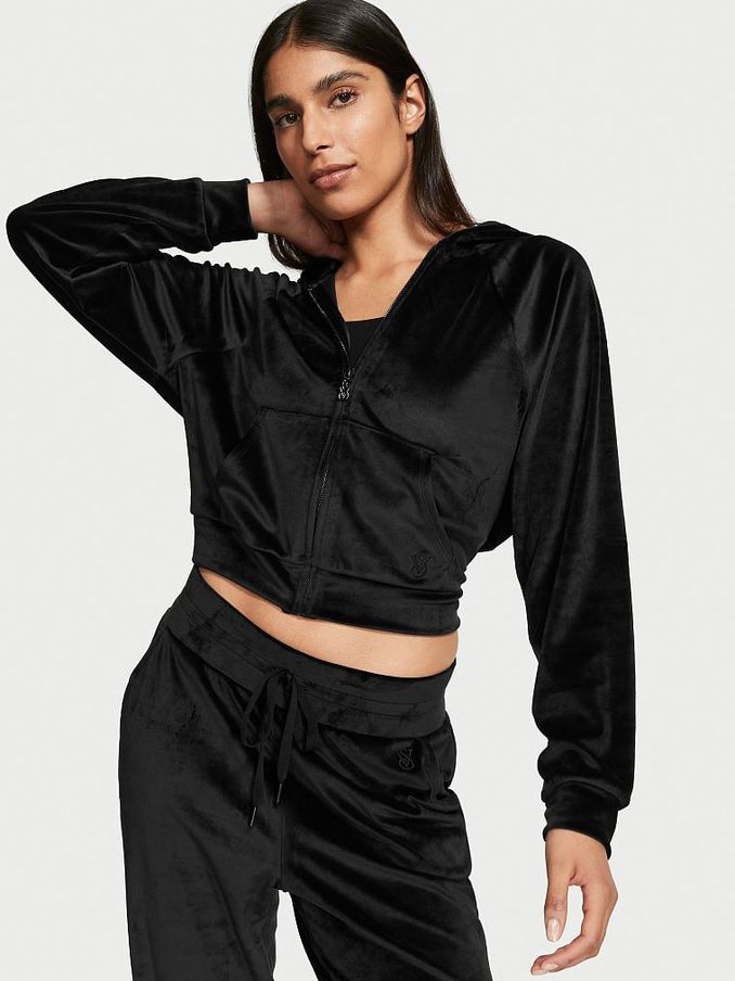 Black Velour Lounge Zip Up Hoodie (P89628) | £22
