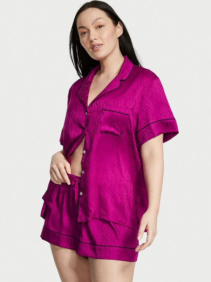 Raspberry Cooler Purple Logo Satin Short Pyjamas (P89645) | £30
